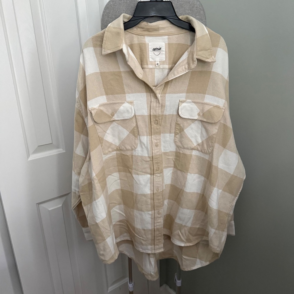 Aerie Oversized Plaid Flannel Shacket XL NWT Cotton Gorpcore Fall Cabincore
